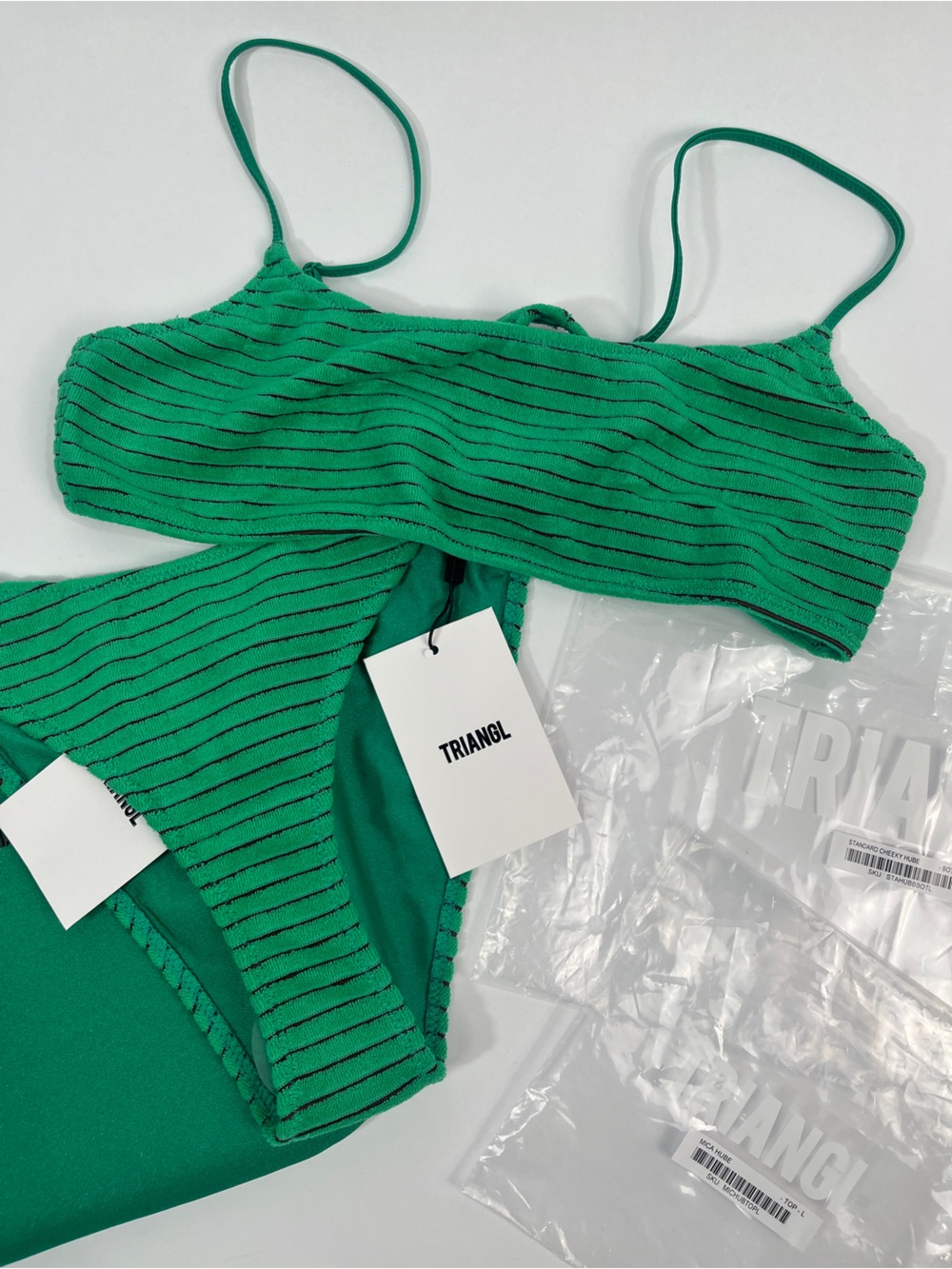 TRIANGL MICA - HUBE GREEN TERRY TOWELLING CROP BIKINI SET - Picture 3 of 16